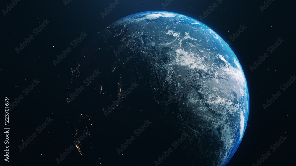 Fototapeta premium blue realistic glow earth in open space
