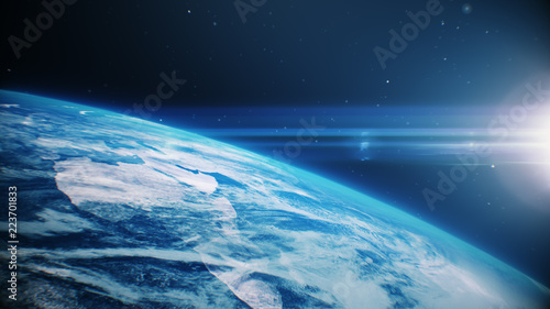 blue realistic glow earth in open space