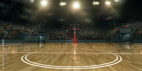 Professional basketball arena in 3D. Tribunes with sport fans photo
