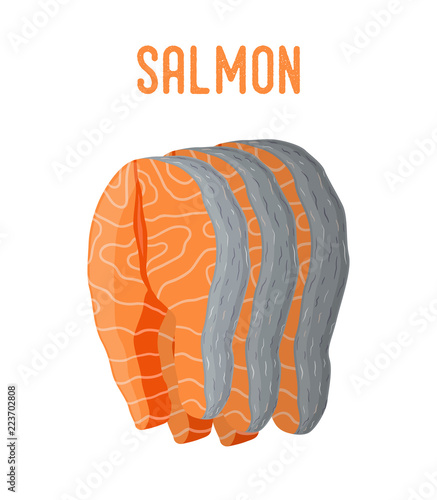 Vector salmon seafood. Fresh fish, orange fillet