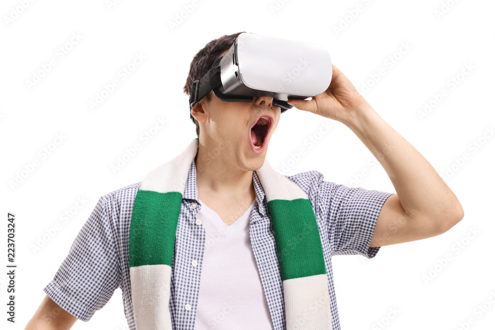 Excited young man using a VR headset Excited young man using a VR headset