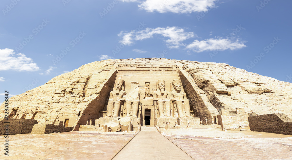 Panoramic view of Abu Simbel, the Great Temple of Ramesses II, Egypt