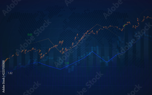 World stock market graph with indicator and volumes in graphic design