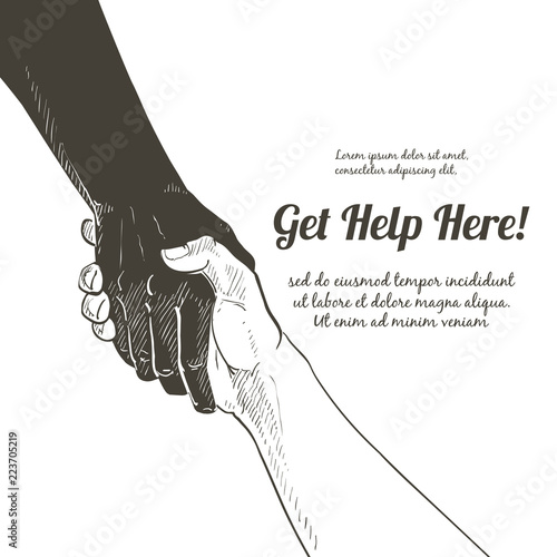 Helping hand vector. Gesture, sign of help and hope.