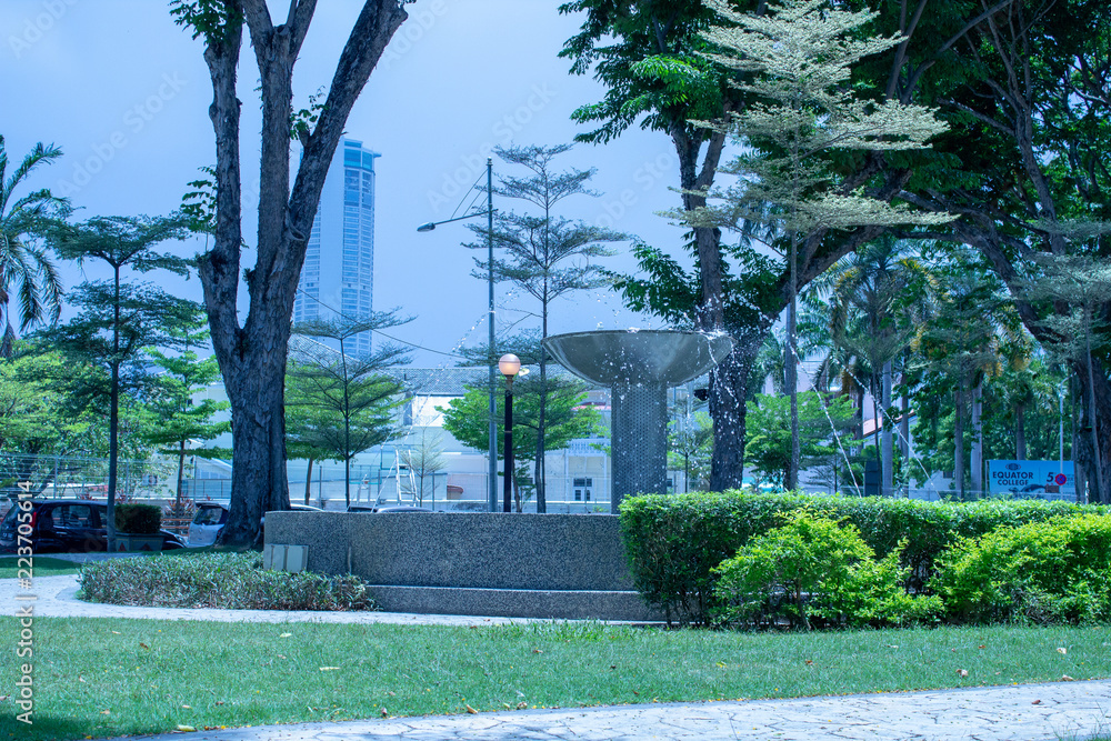 A sunny but hazy day in one of the green space parks in Georgetown, Penang, Malaysia