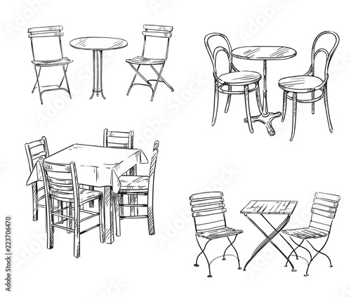 Sets of tables and chairs. Furniture sketch.