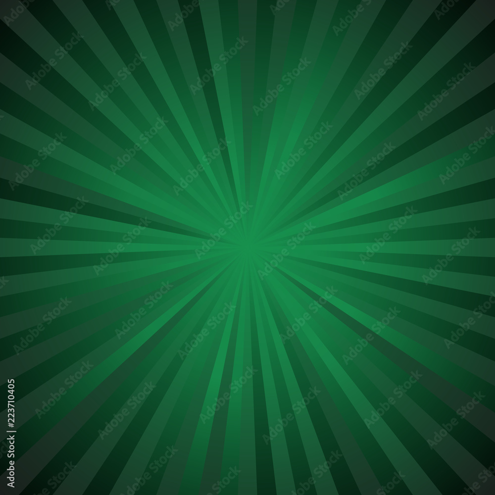 Fototapeta premium Dark green ray burst background - abstract gradient vector design from radial stripes