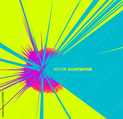 Background with exploding rays. Abstract vector illustration with dynamic effect. Cover design template. Can be used for advertising, marketing and presentation.