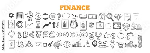 Business and Finance vector icons. Hand drawn isolated elements