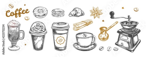 Coffee and Coffee to go set. Vector hand drawn
