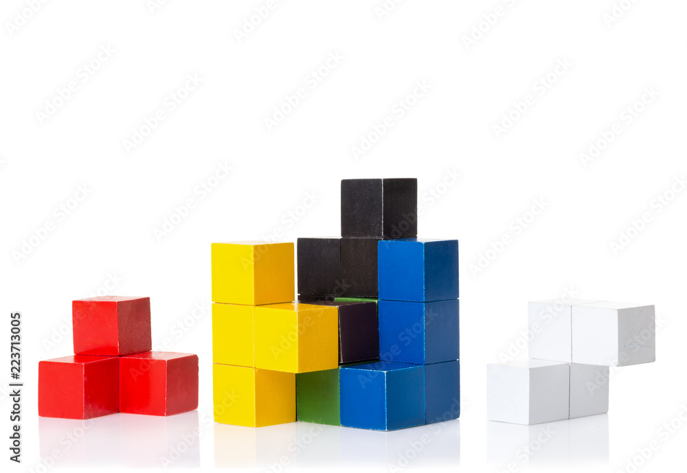 Multi colored wooden blocks, logic puzzle Multi colored wooden blocks, logic puzzle