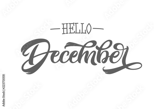 Calligraphic inscription December on isolated background. Modern calligraphy. Vector illustration. Typography for calendar or poster, invitation, greeting card or t-shirt.