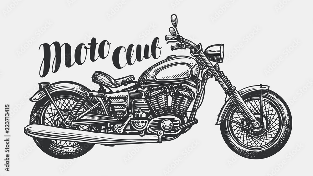 Fototapeta premium Motorcycle sketch. Hand-drawn vintage motorbike, vector illustration