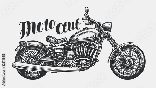 Motorcycle sketch. Hand-drawn vintage motorbike, vector illustration