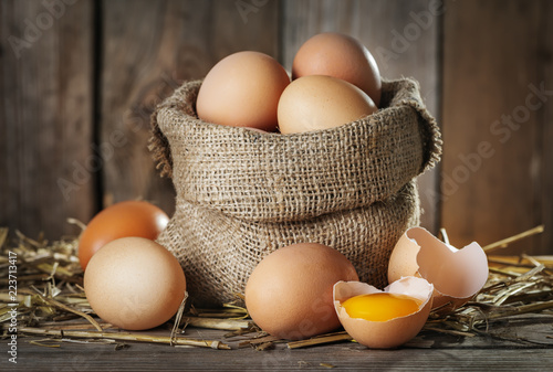 Raw organik farm eggs photo