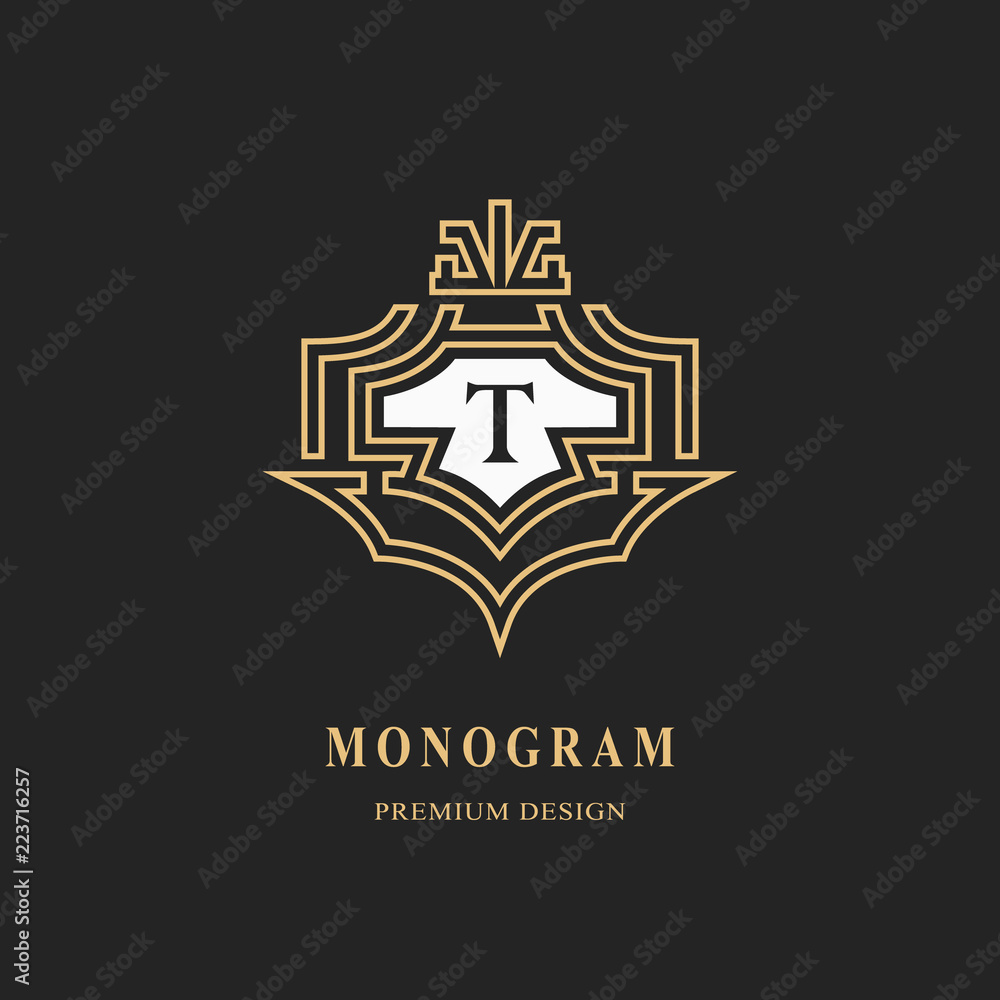 Monogram design elements, graceful template. Calligraphic elegant line art logo design. Letter emblem T sign for Royalty, business card, Boutique, Hotel, Restaurant, wine. Frame. Vector illustration