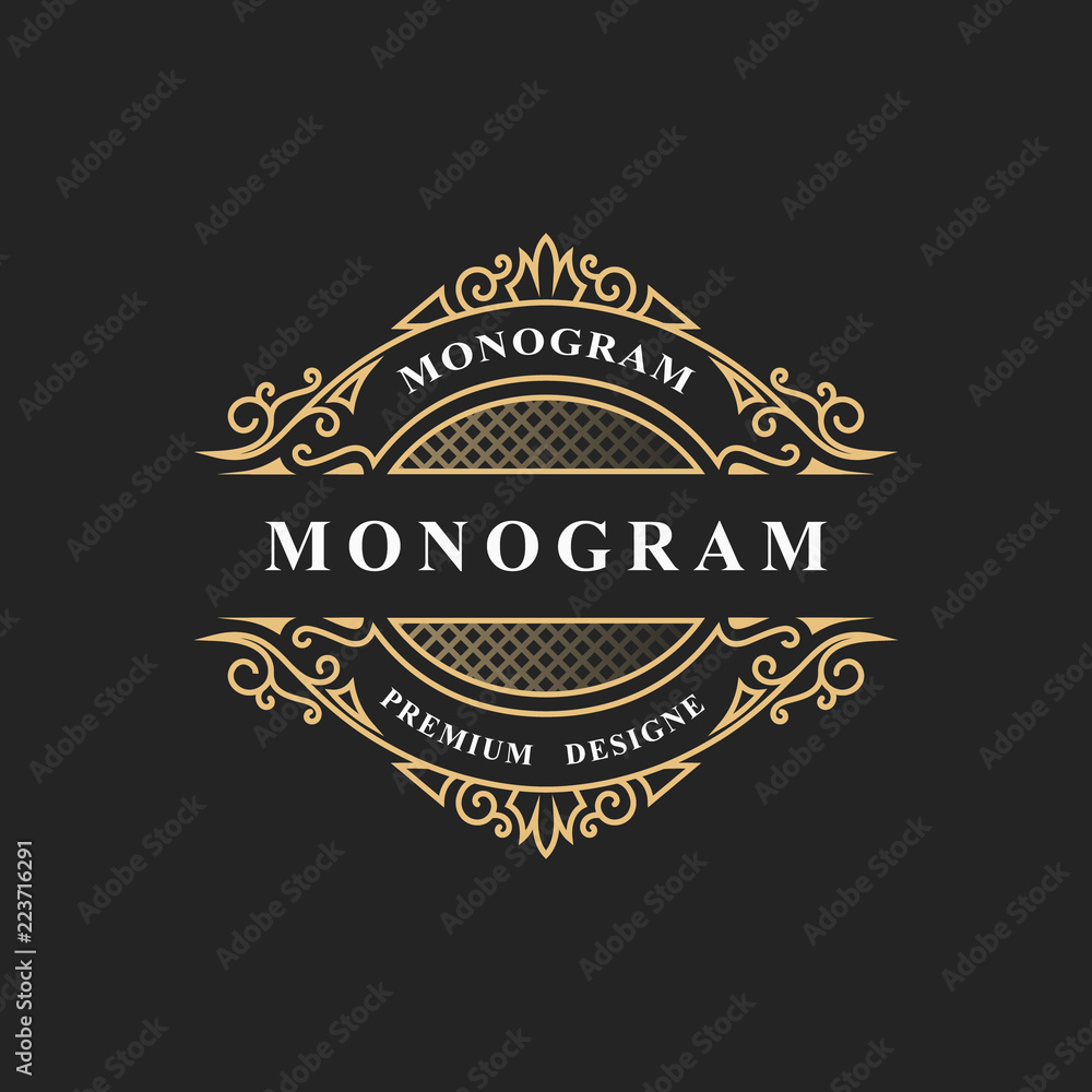 Simple monogram design. Luxury volumetric logo template. 3d line ornament. Elegant frame for Business sign, badge, crest, label, Boutique brand, Hotel, Restaurant, Heraldic. Vector illustration