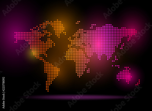 Multi colored dotted World Map. Vector illustration