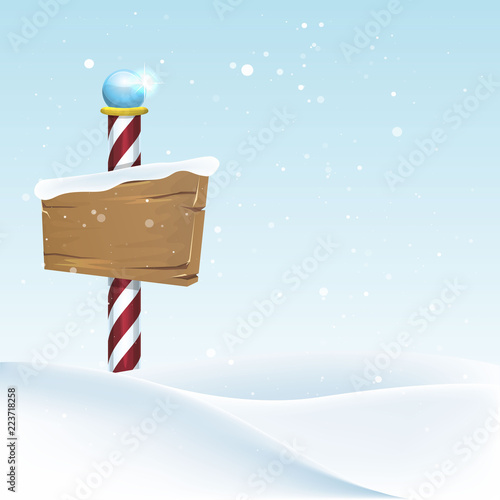 Christmas landscape with North pole sing illustration