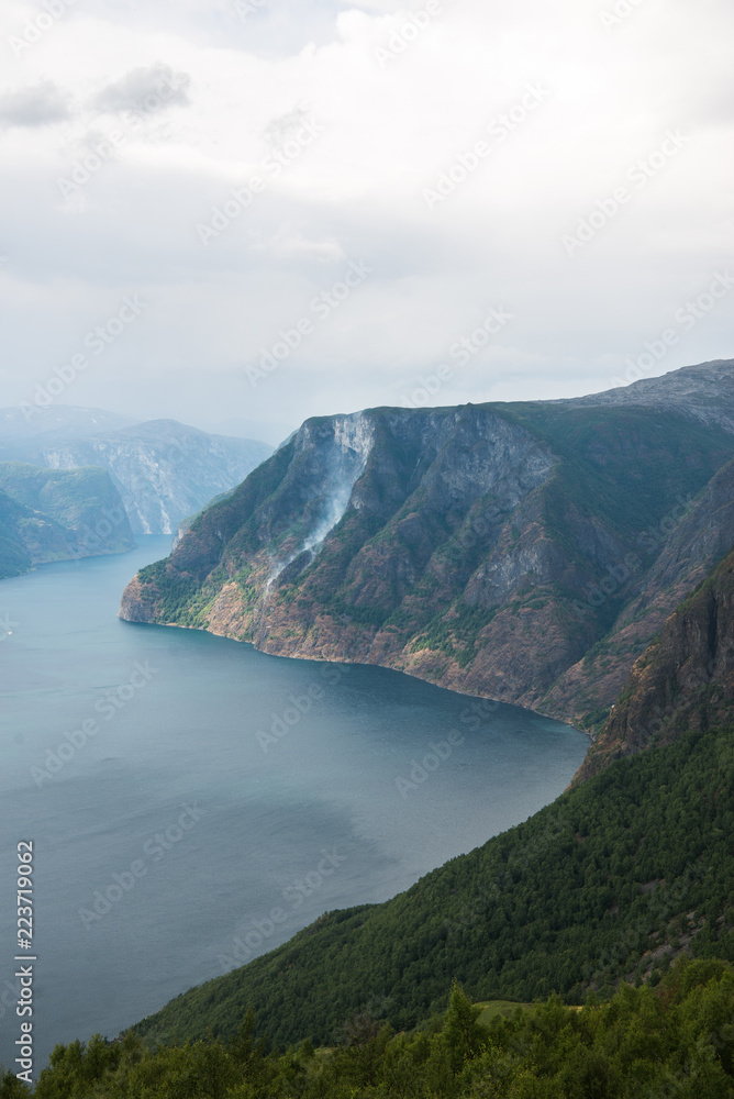 beautiful landscape with sea and Aurlandsfjord from Stegastein viewpoint, Aurland, Norway