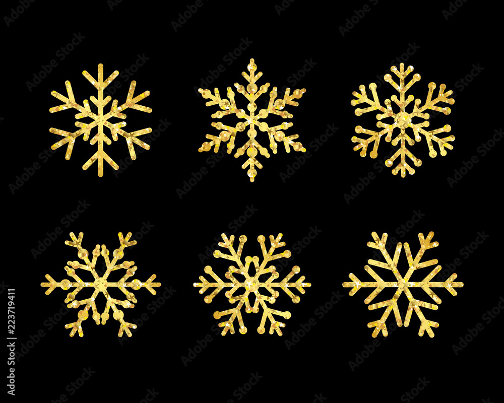 Winter gold christmas frost vector icon snowflakes isolated silhouette symbol. Xmas snowflake line set golden color Winter gold christmas frost vector icon snowflakes isolated silhouette symbol. Xmas snowflake line set golden color