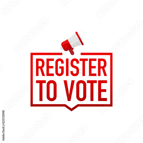 Hand Holding Megaphone with Register to vote. Vector illustration.