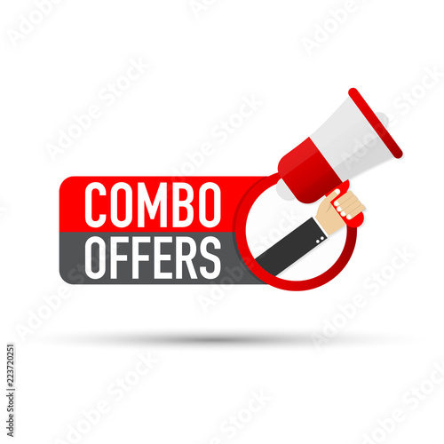 Hand holding megaphone - Combo offers. Vector illustration. 