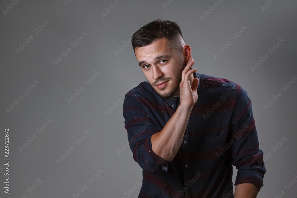 Portrait of handsome bearded man touching face and going to shave. Portrait of handsome bearded man touching face and going to shave.