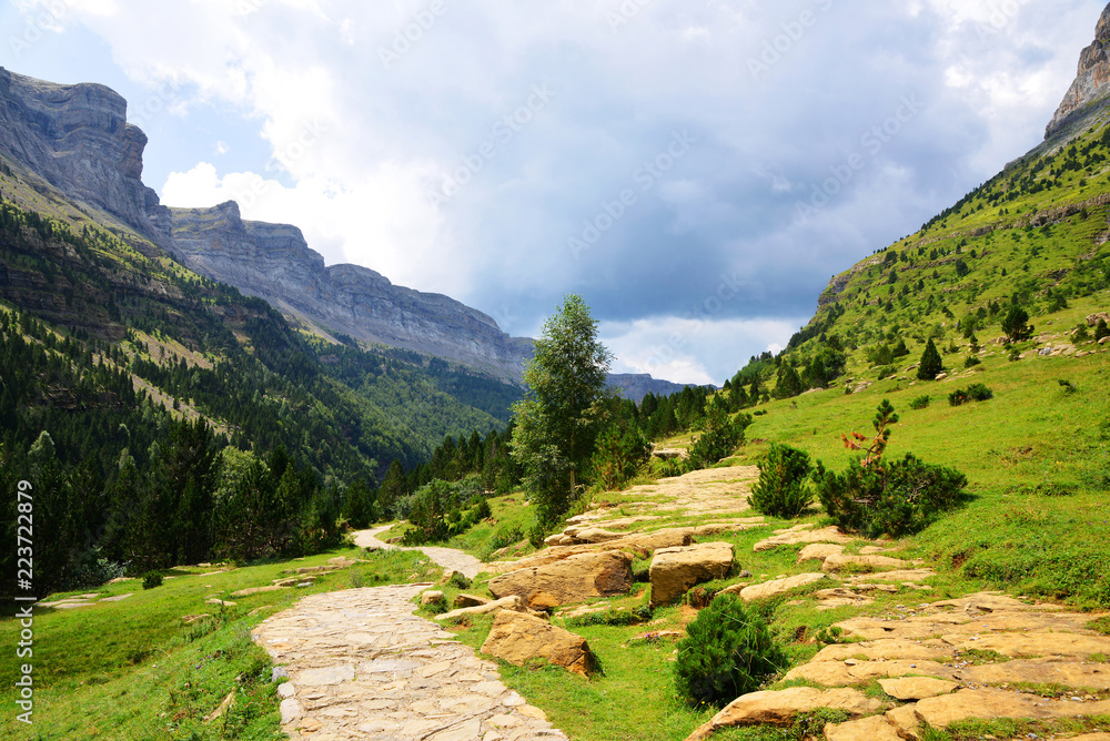 Mountain landscape in Ordesa y Monte Perdido National park, Huesca, Aragon, Spain.