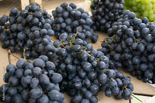 Fresh vegetables on stands of market in autumn