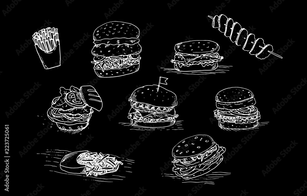 Hand drawn set of hamburgers black