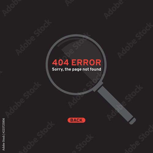404 Error website background, magnifying glass icon. Vector illustration
