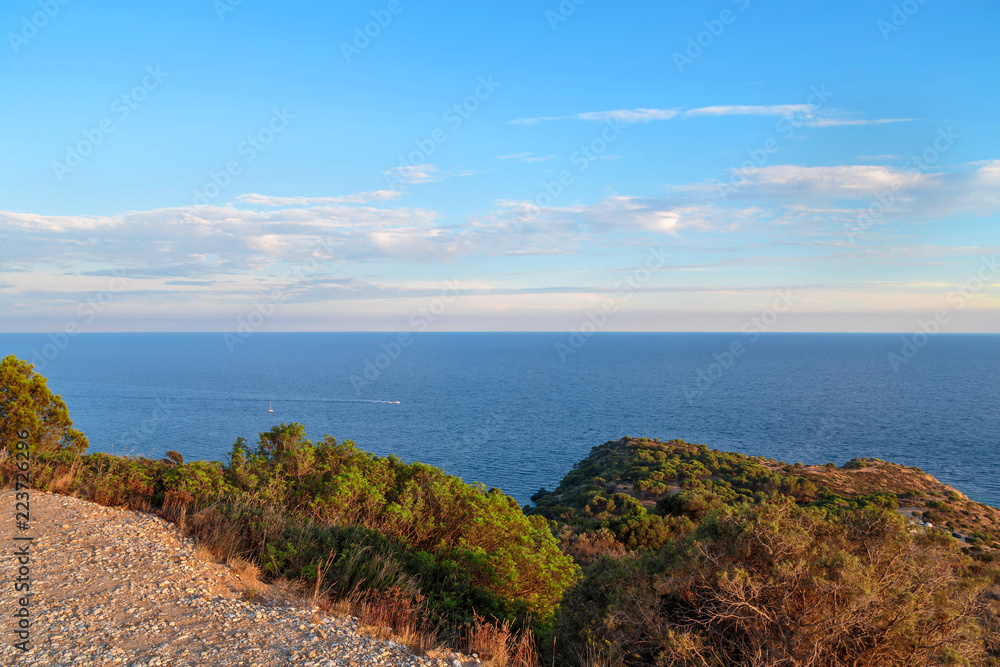 South of France. Mediterranean sea landscape. Sunset