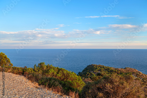 South of France. Mediterranean sea landscape. Sunset