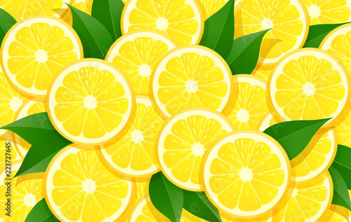 Lemon and leaf. Citrus pattern. Tropical fruit background.