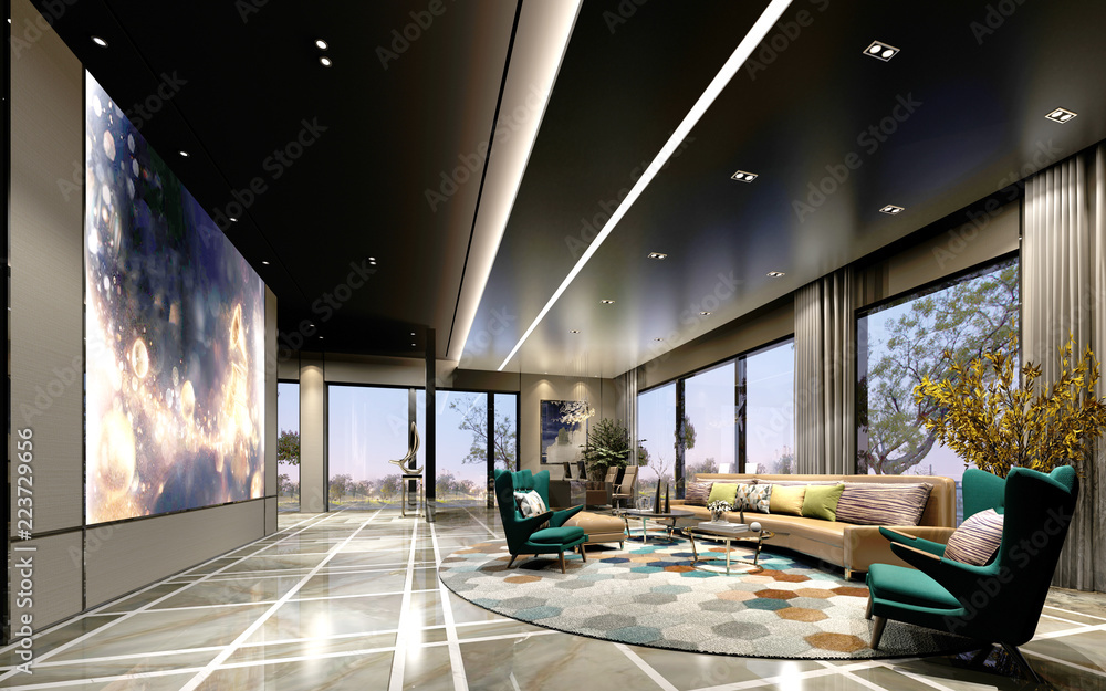 3d render of modern hotel interior lobby Stock Illustration | Adobe Stock