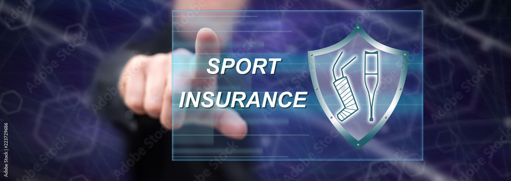 Fototapeta premium Man touching a sport insurance concept