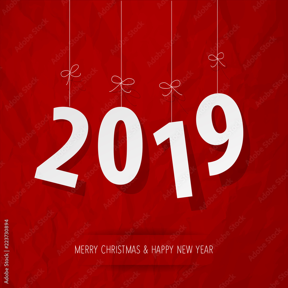 Paper 2019 digits white on a crumpled paper red background. Paper 2019 digits white on a crumpled paper red background.