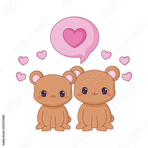 cute couple bear love speech bubble