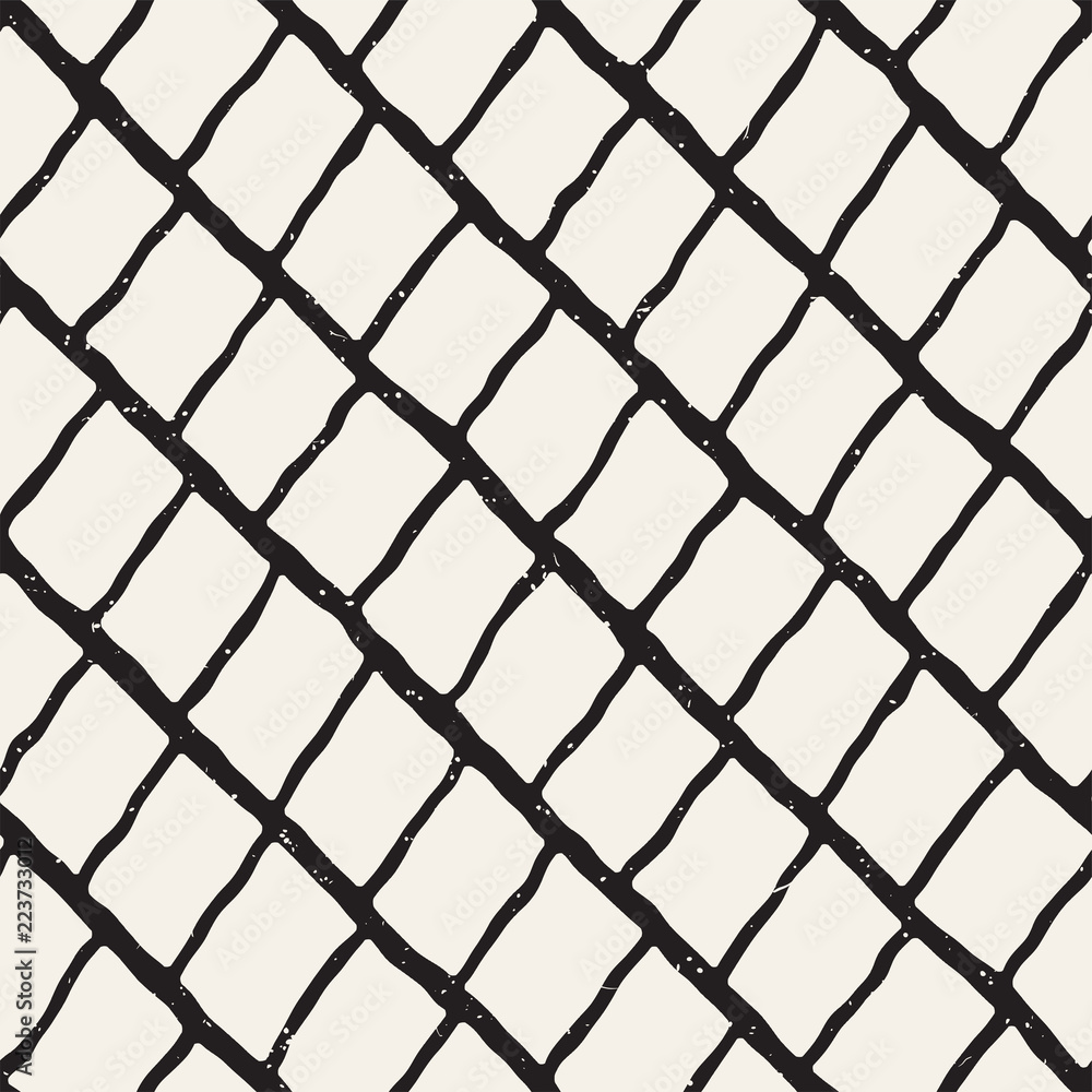 Fototapeta premium Simple ink geometric pattern. Monochrome black and white strokes background. Hand drawn ink texture for your design..