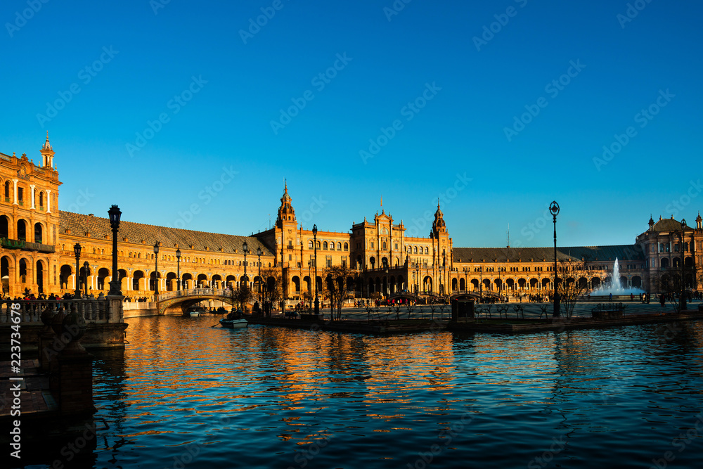 The Spain Square is a plaza in the Parque de Maria Luisa in Seville The Spain Square is a plaza in the Parque de Maria Luisa in Seville