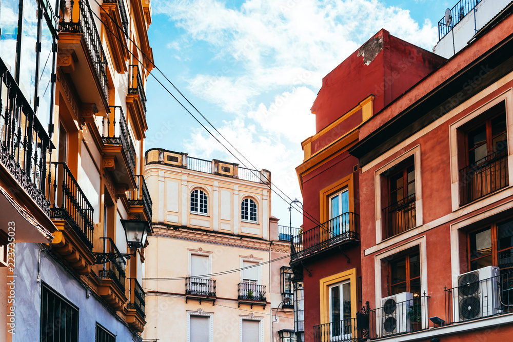 Antique building view in Old Town Sevilla, Spain Antique building view in Old Town Sevilla, Spain