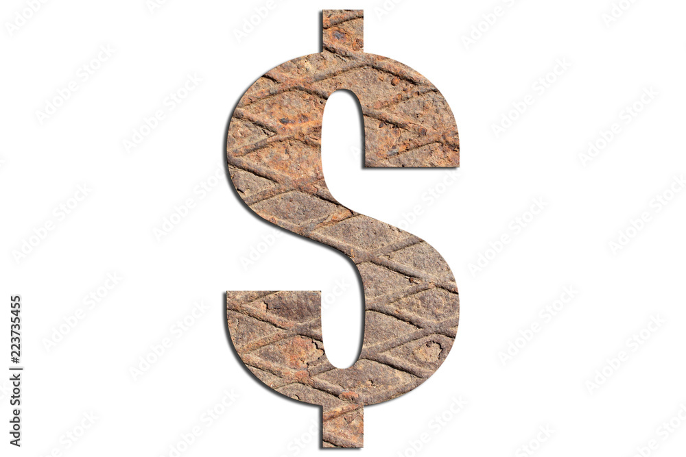 Naklejka premium Dollar Sign – with metal texture on white background