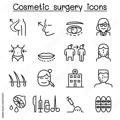 Cosmetic Surgery , Surgical operation icon set in thin line style