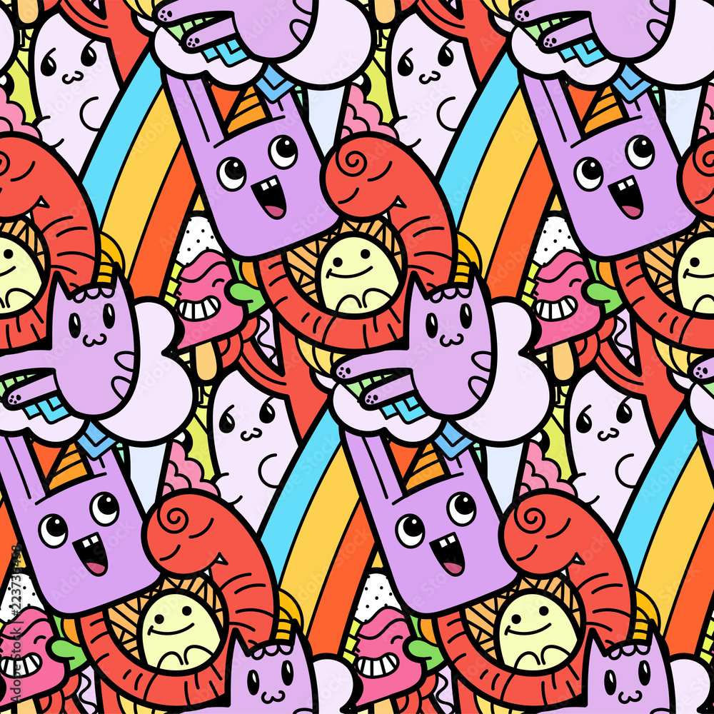Funny doodle monsters seamless pattern for prints, designs and coloring books Funny doodle monsters seamless pattern for prints, designs and coloring books