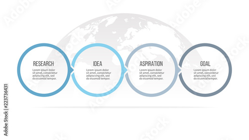 Business infographics. Timeline with 4 steps, options, circles. Vector template.