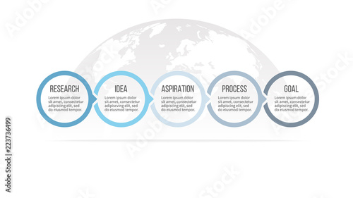 Business infographics. Timeline with 5 steps, options, circles. Vector template.