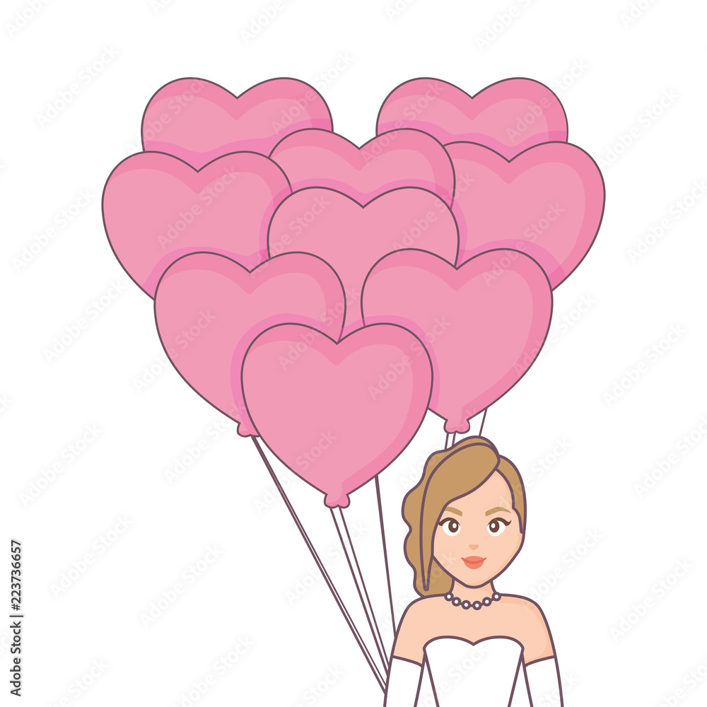 bride woman in elegant dress with balloons heart bride woman in elegant dress with balloons heart