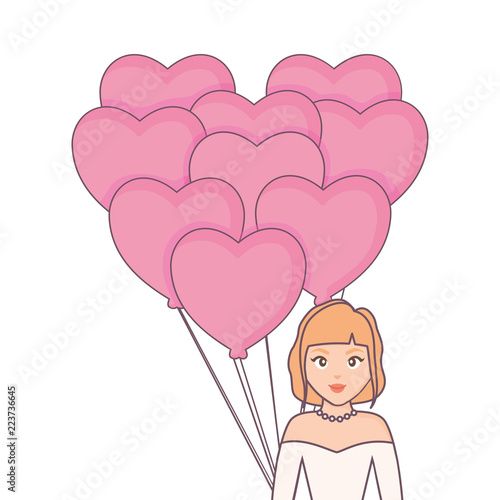 bride woman in elegant dress with balloons heart