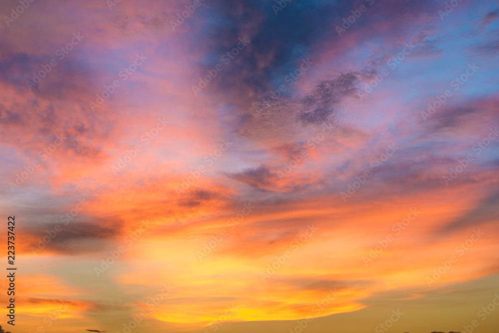 Beautiful twilight sky with orange and blue colour dramatic cloud. Beautiful twilight sky with orange and blue colour dramatic cloud.